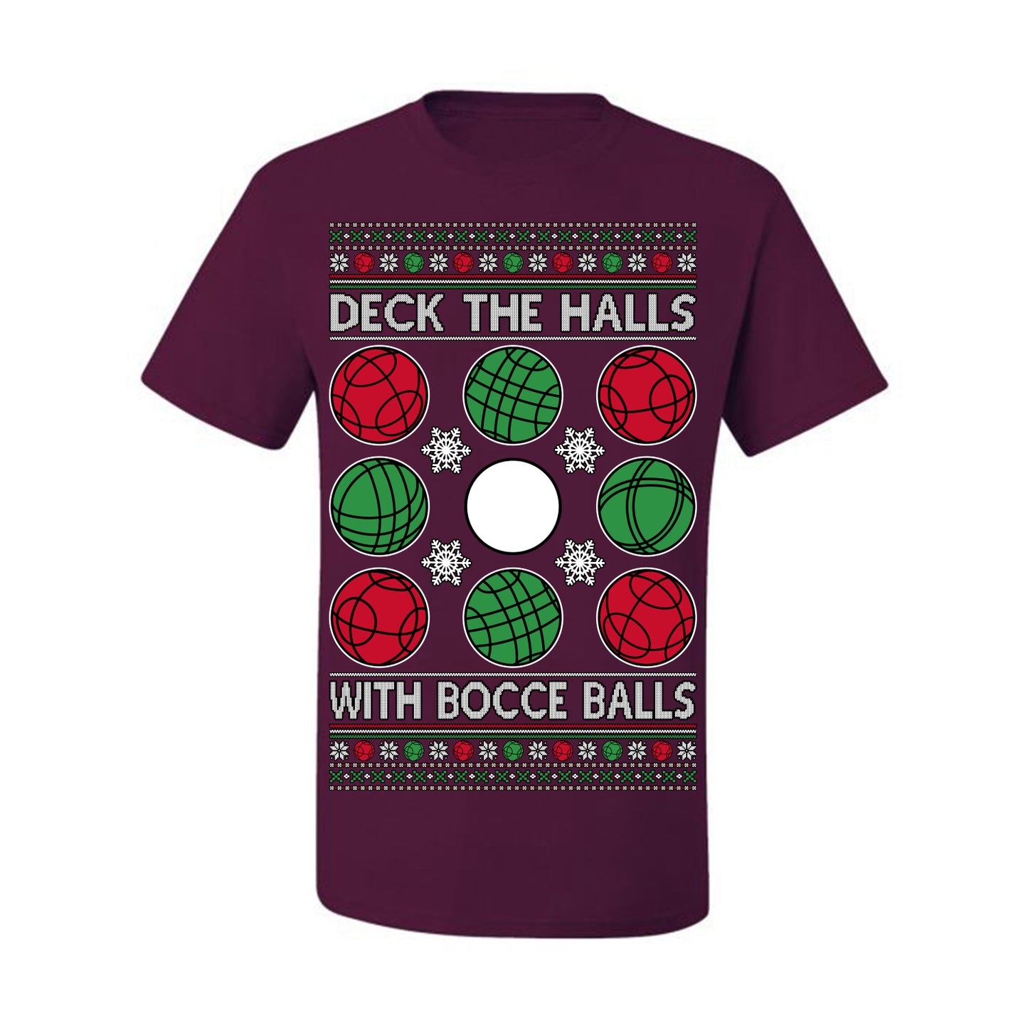 Deck the Halls with Bocce Balls, Funny Classic Italy Italian Sports Ugly Christmas Sweater Ugly Christmas Men's T-Shirt