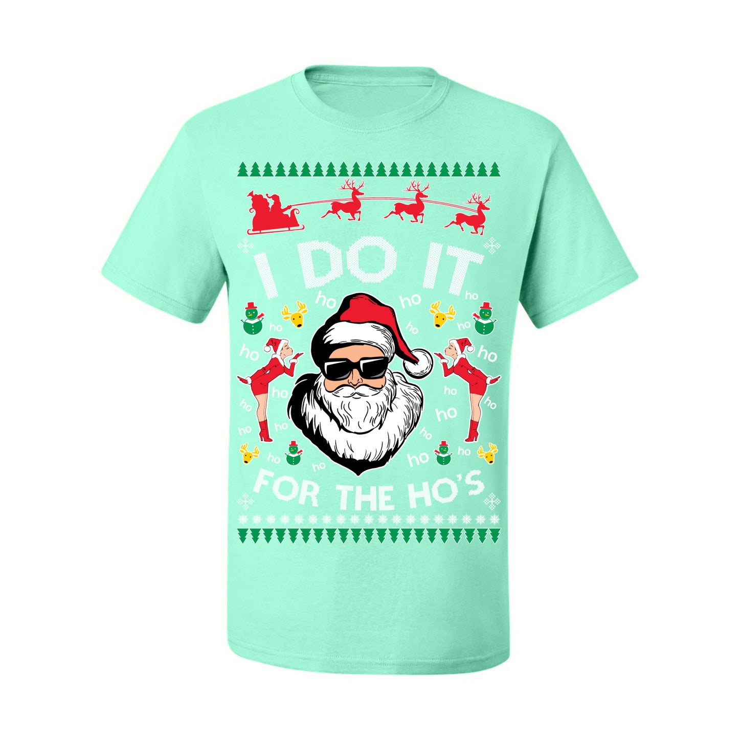 I Do It for the Hos Funny Santa Claus, Xmas Winter Holiday Classic Elves Presents Ugly Christmas Sweater Ugly Christmas Men's T-Shirt