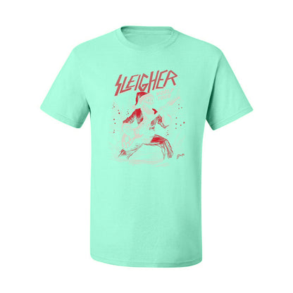 Sleigher World Tour | Funny Heavy Metal Electric Rock Guitar Skull Santa Claus Xmas North Pole Ugly Christmas Men's T-Shirt
