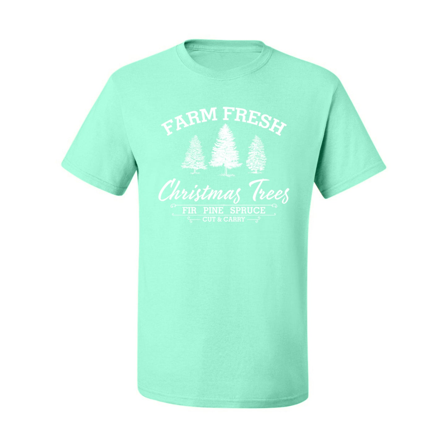 Farm Fresh Christmas Trees Classic White Design | Fir Pine Sprice, Cut and Carry, Classic Vintage Winter Holiday Tree Logo Ugly Christmas Men's T-Shirt
