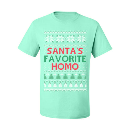 Santa's Favorite Homo, Funny LGBT Pride Grey Greysexual Gay Lesbian Homosexual Bi Bisexual, Ugly Christmas Sweater Ugly Christmas Men's T-Shirt
