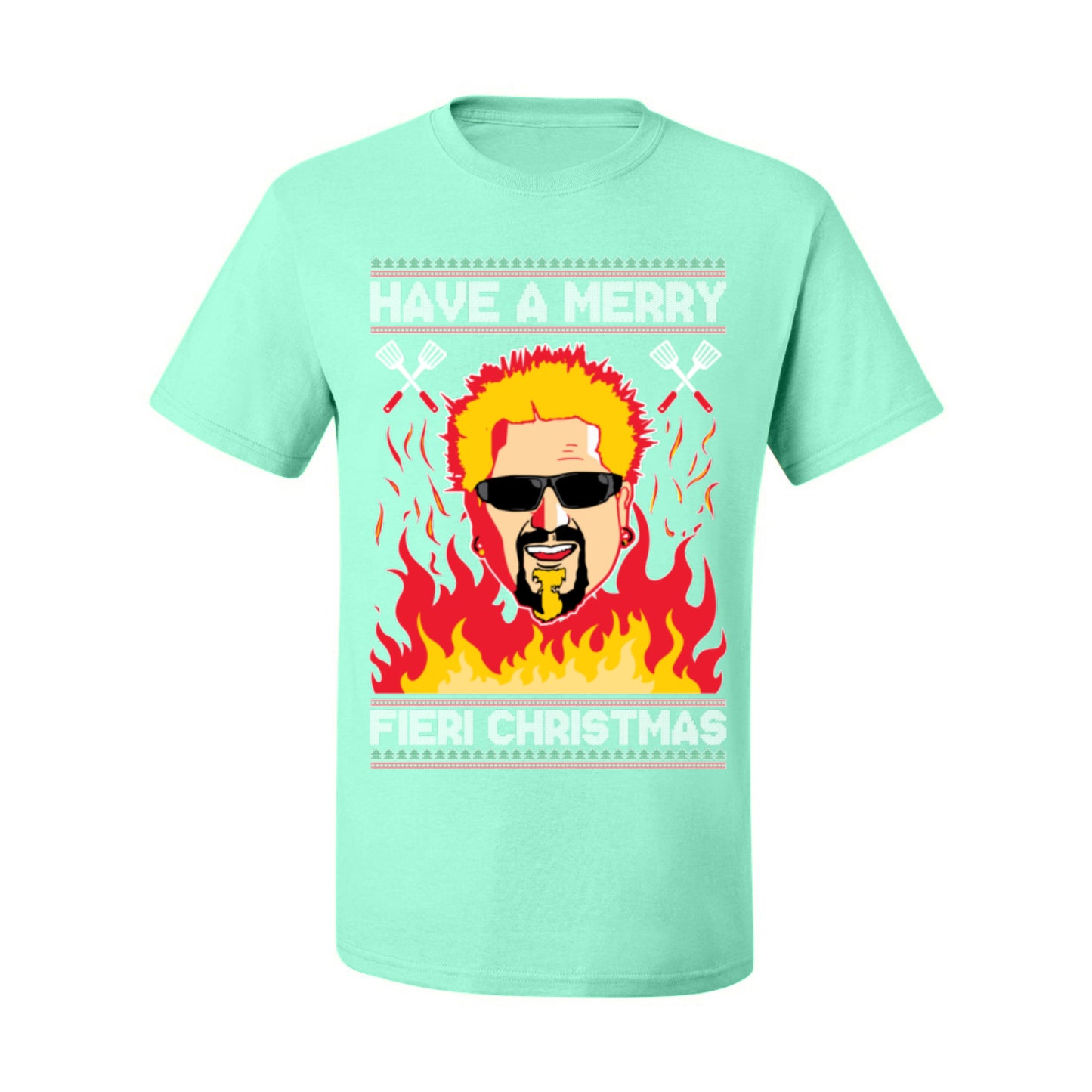 Have a Merry Fieri Christmas, Viral Grocery Games Meme, Flavor Fire Tequila TV Chef Ugly Christmas Sweater Ugly Christmas Men's T-Shirt