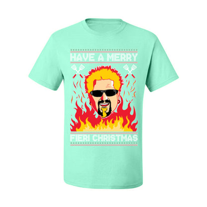 Have a Merry Fieri Christmas, Viral Grocery Games Meme, Flavor Fire Tequila TV Chef Ugly Christmas Sweater Ugly Christmas Men's T-Shirt