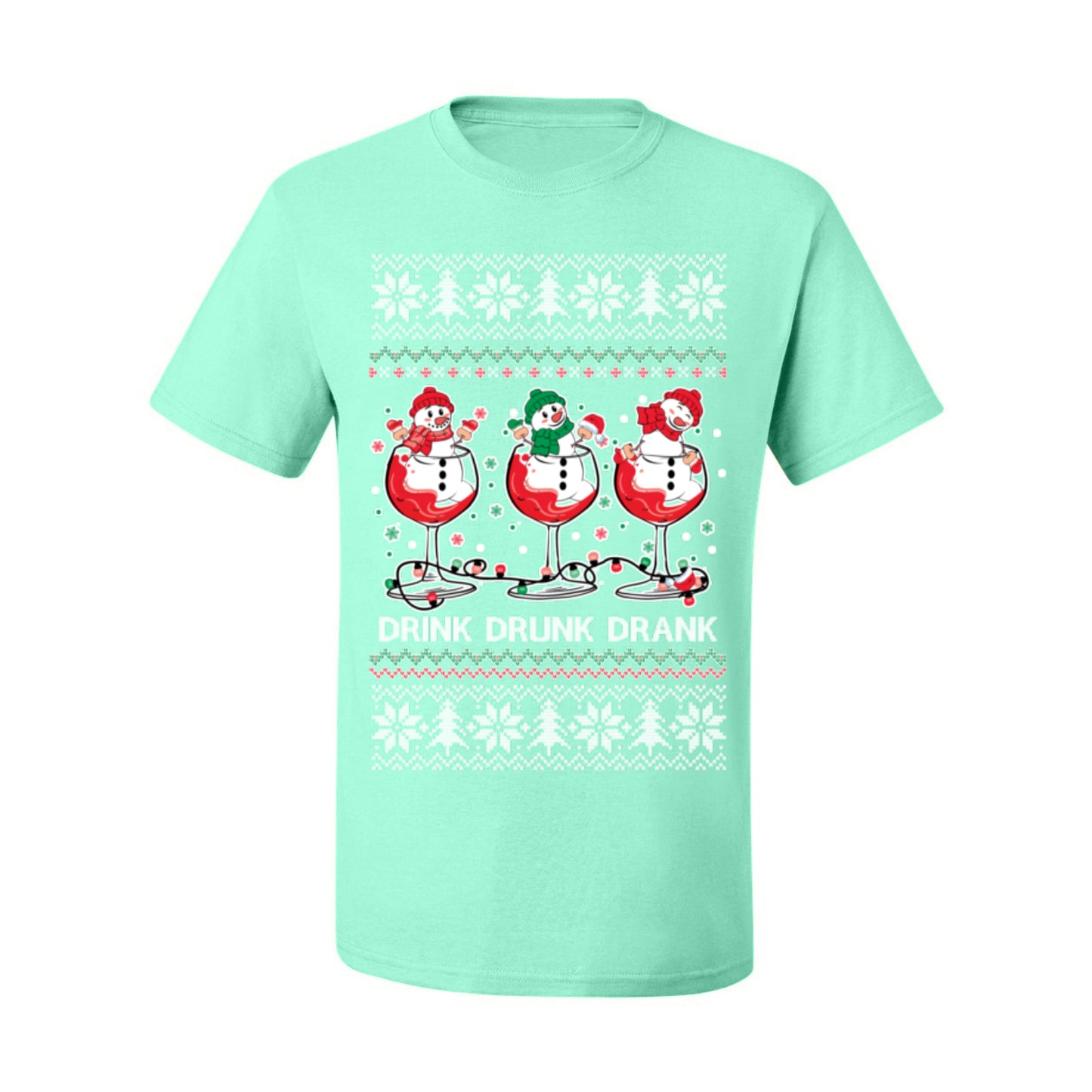 Drink Drank Drunk Funny Snowman, Funny Cocktail Wine Beer Alcohol Candy Cane Mixed Drinks Bar Crawl, Ugly Christmas Sweater Ugly Christmas Men's T-Shirt