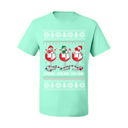 Drink Drank Drunk Funny Snowman, Funny Cocktail Wine Beer Alcohol Candy Cane Mixed Drinks Bar Crawl, Ugly Christmas Sweater Ugly Christmas Men's T-Shirt