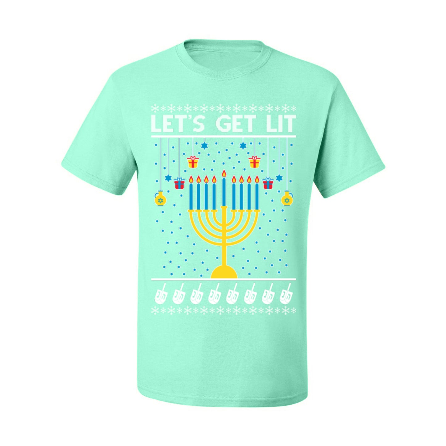 Let's Get Lit, Funny Chanukah Menorah Winter Jewish Holidays, Hanukkah Ugly Christmas Sweater Ugly Christmas Men's T-Shirt