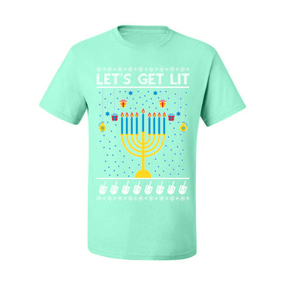 Let's Get Lit, Funny Chanukah Menorah Winter Jewish Holidays, Hanukkah Ugly Christmas Sweater Ugly Christmas Men's T-Shirt