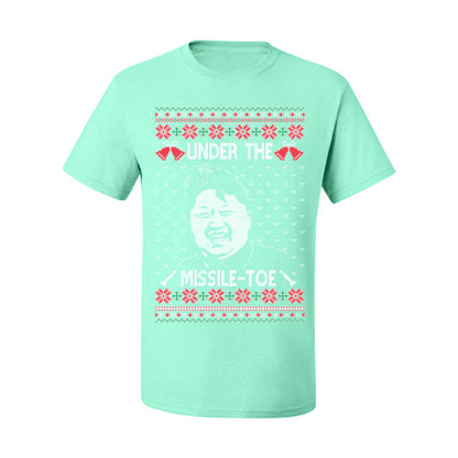 Under the Missle Toe, Funny Mistletoe Xmas Pun North Korea Dictator Kim, Ugly Christmas Sweater Ugly Christmas Men's T-Shirt