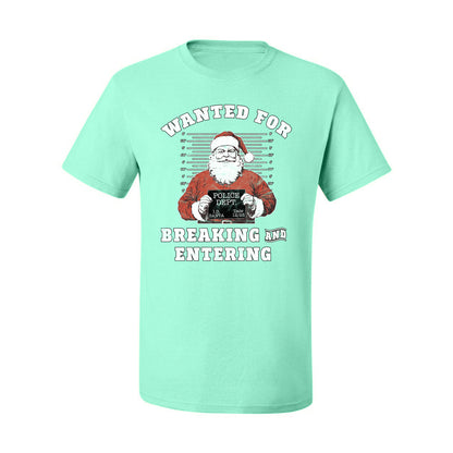 Wanted for Breaking and Entering | Funny Santa Claus Christmas Eve Police Mugshot Ugly Christmas Men's T-Shirt