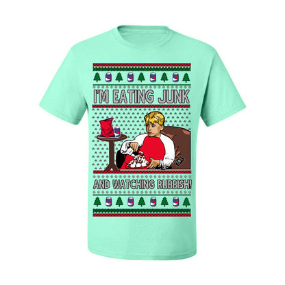 I'm Eating Junk and Watching Rubbish, Classic 90s Xmas Kevin Movie Ice Cream Soda Alone Movies, Ugly Christmas Sweater Ugly Christmas Men's T-Shirt