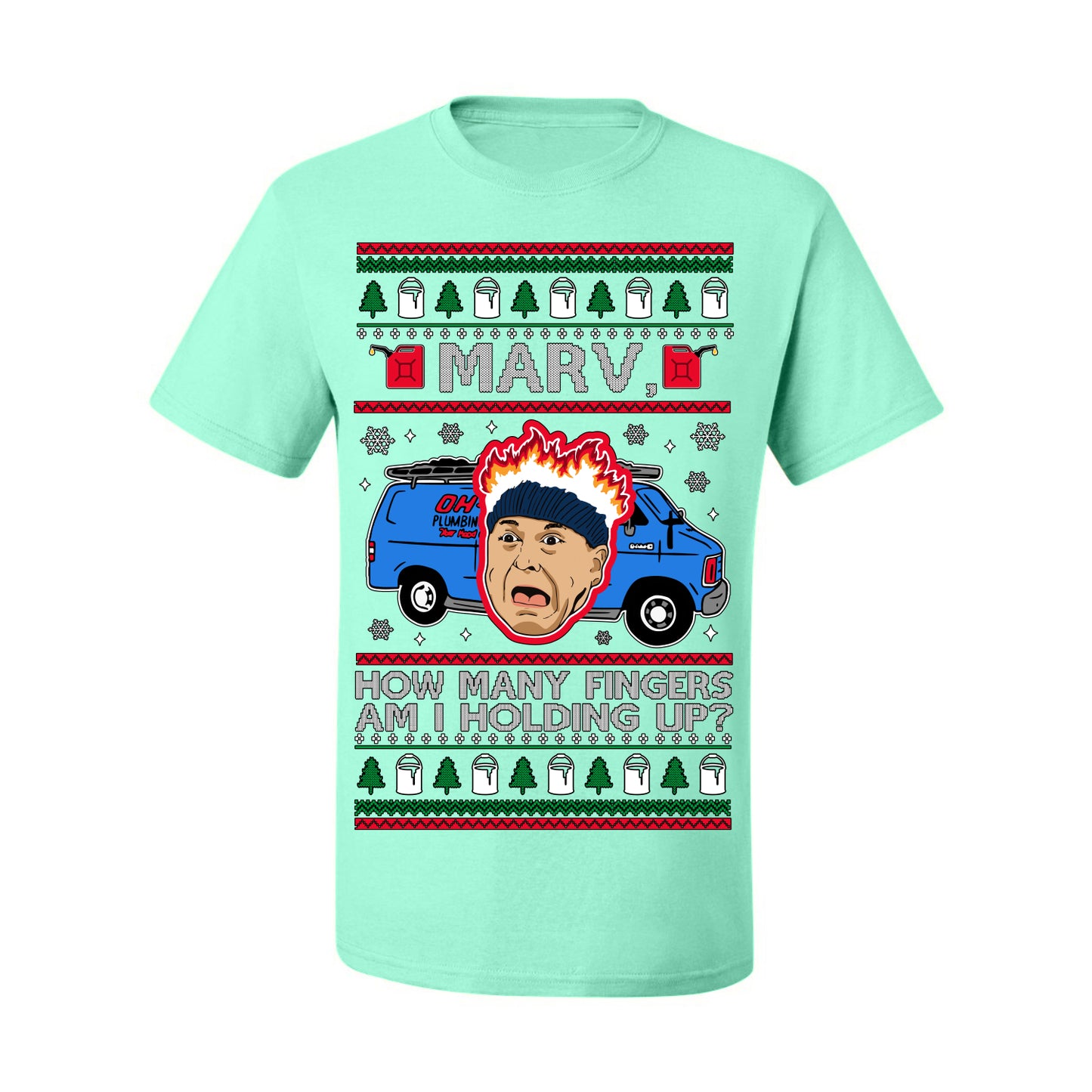 Marv How Many Fingers Am I Holding Up? Funny 90s Chicago Xmas Movie Quote Harry Kevin Fire Plumbing Van Bandits, Ugly Christmas Sweater Ugly Christmas Men's T-Shirt
