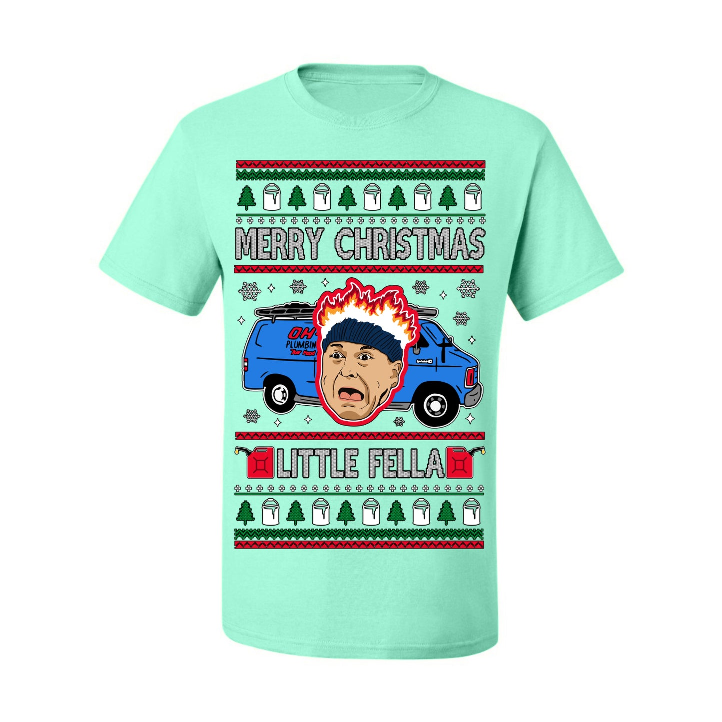 Merry Christmas Little Fella, Classic Funny 90s Harry Kevin Fire Plumbing Van Bandits, Movie Quote Ugly Christmas Sweater Ugly Christmas Men's T-Shirt
