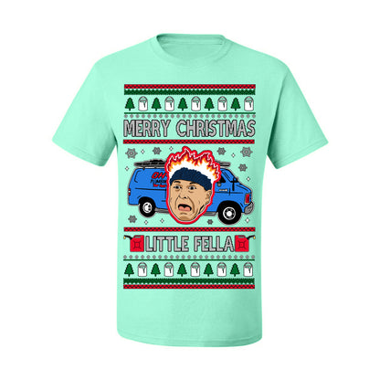 Merry Christmas Little Fella, Classic Funny 90s Harry Kevin Fire Plumbing Van Bandits, Movie Quote Ugly Christmas Sweater Ugly Christmas Men's T-Shirt