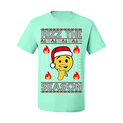 Rizz the Season, Viral Internet Fire Emoji Face Meme Romance Slang, Ugly Christmas Sweater Ugly Christmas Men's T-Shirt