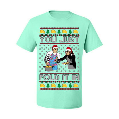 You Just Fold It In, Funny Cooking Enchilada Moira David Schitt's TV Show Sitcom Santa Hat, Ugly Christmas Sweater Ugly Christmas Men's T-Shirt