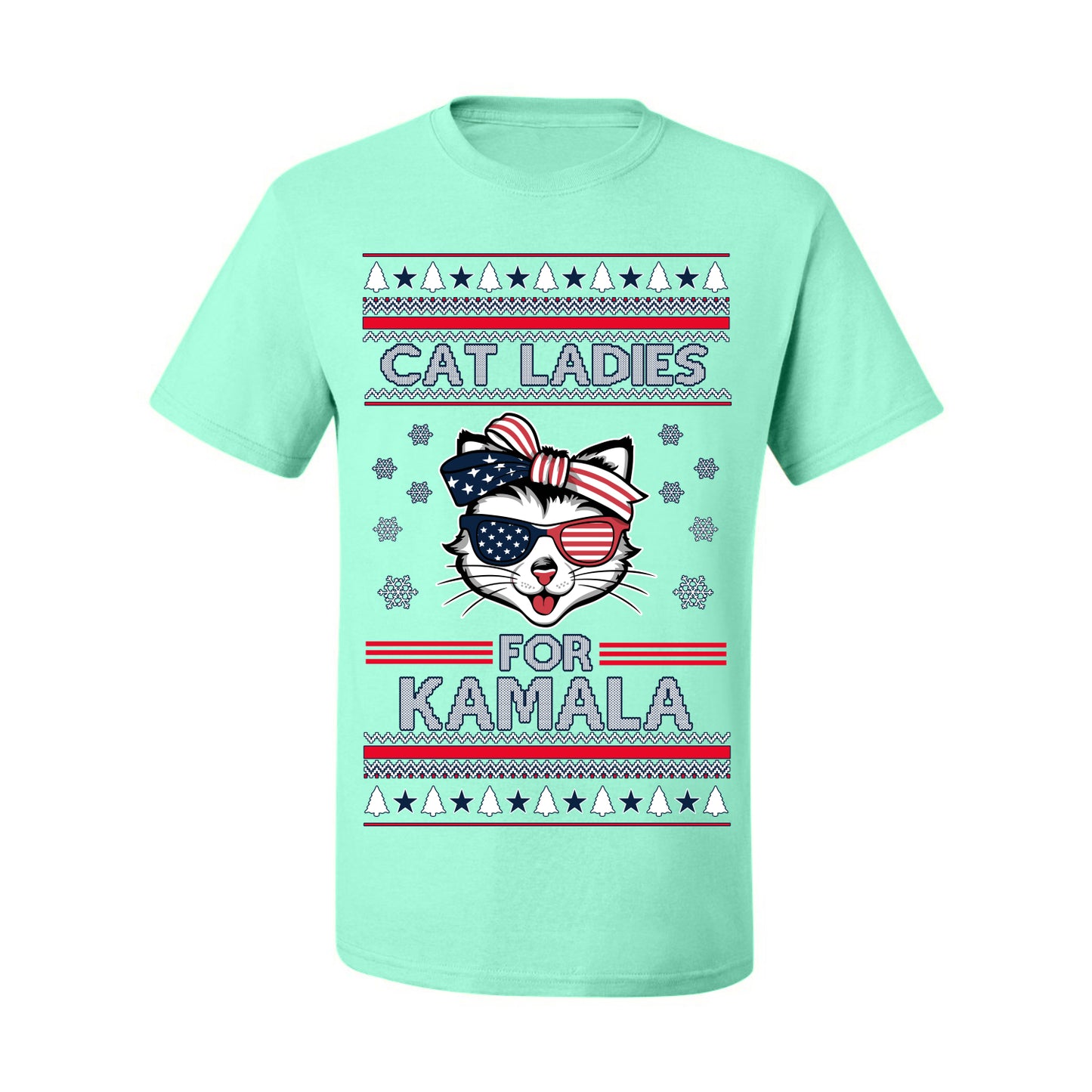 Cat Ladies for Kamala USA Glasses, Harris Tim Walz 2024 Cute USA Glasses Bow, Ugly Christmas Sweater Crewneck Sweatshirt Ugly Christmas Men's T-Shirt