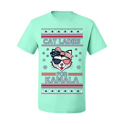 Cat Ladies for Kamala USA Glasses, Harris Tim Walz 2024 Cute USA Glasses Bow, Ugly Christmas Sweater Crewneck Sweatshirt Ugly Christmas Men's T-Shirt