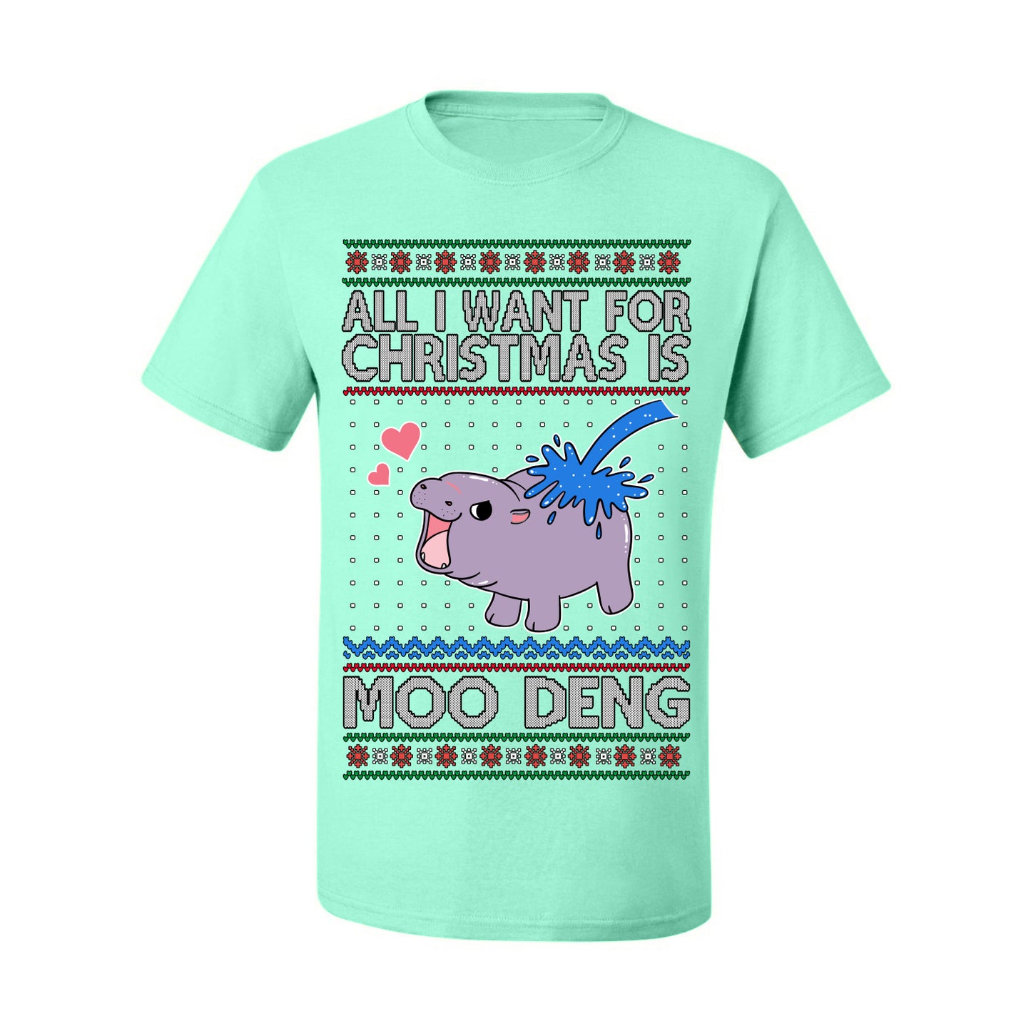 All I Want for Christmas is Moo Deng, Cute Pygmy Hippo Meme Viral Zoo Animal Y2K Era Funny Memes, Ugly Christmas Sweater Ugly Christmas Men's T-Shirt