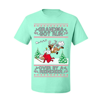 Grandma Got Run Over by a Reindeer, Funny Animated Design Rein Deer Kids TV Song Movie, Ugly Christmas Sweater Ugly Christmas Men's T-Shirt