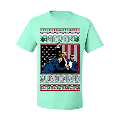 Never Surrender, Pro Donald Trump Fight Fight Fight Fist Pump 2024 Butler PA Rally Shot, Ugly Christmas Sweater Ugly Christmas Men's T-Shirt