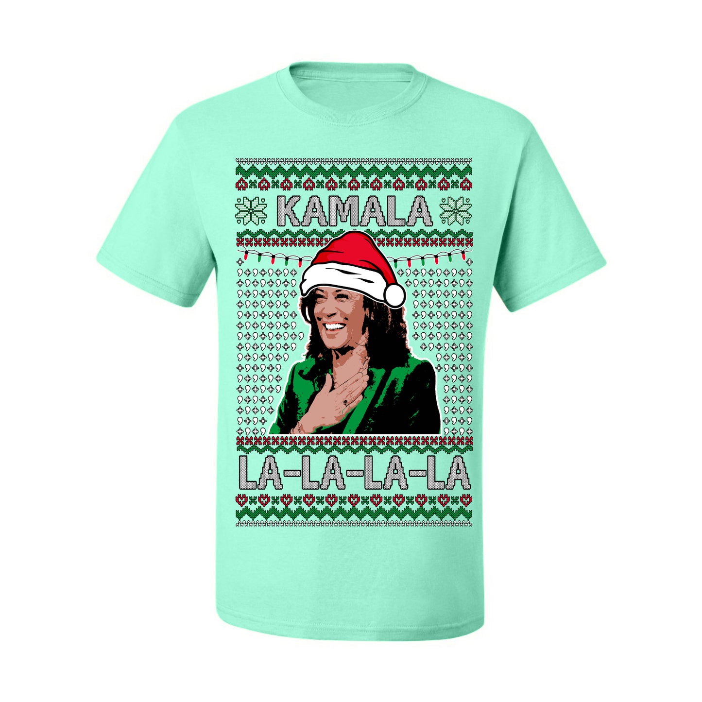 Kamala La La, Funny Kamala Harris Santa Hat Classic Xmas Song Carol Lyrics Winter Holiday, Ugly Christmas Sweater Ugly Christmas Men's T-Shirt