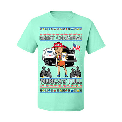 Donald Trump Merry Christmas Merica's Full, Cousin Eddie Christmas Vacation Garbage for Trump Funny Viral Meme, Ugly Christmas Sweater Ugly Christmas Men's T-Shirt