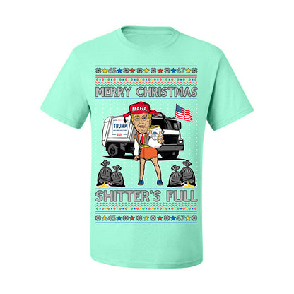 Donald Trump Merry Christmas Shitter's Full, Cousin Eddie Christmas Vacation Garbage for Trump Funny Viral Meme, Ugly Christmas Sweater Ugly Christmas Men's T-Shirt