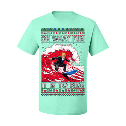 Oh What Fun It Is to Ride, Donald Trump MAGA Election Red Wave Landslide, Gift for Republicans Conservatives Ugly Christmas Sweater Ugly Christmas Men's T-Shirt