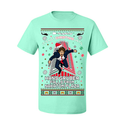 It's Not Christmas Until Hans Gruber Falls From Nakatomi Plaza, Color Design Skyscraper LA Falling Iconic 80s Xmas Movie Ugly Christmas Sweater Ugly Christmas Men's T-Shirt