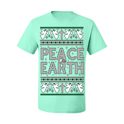 Peace On Earth Funny Xmas Cute Pink Angel Cross, Women Men Religious Christian Catholic Ugly Christmas Sweater Ugly Christmas Men's T-Shirt