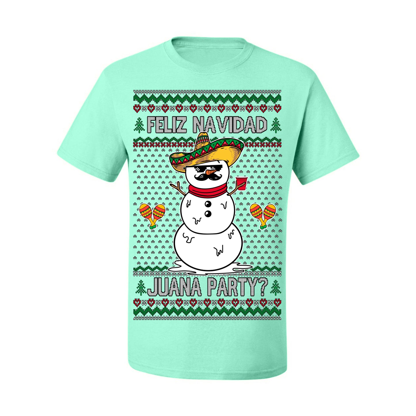 Feliz Navidad Juana Party? Funny Spanish Drinking Sueter Cerveza Ropa en Espanol Ugly Christmas Sweater Ugly Christmas Men's T-Shirt