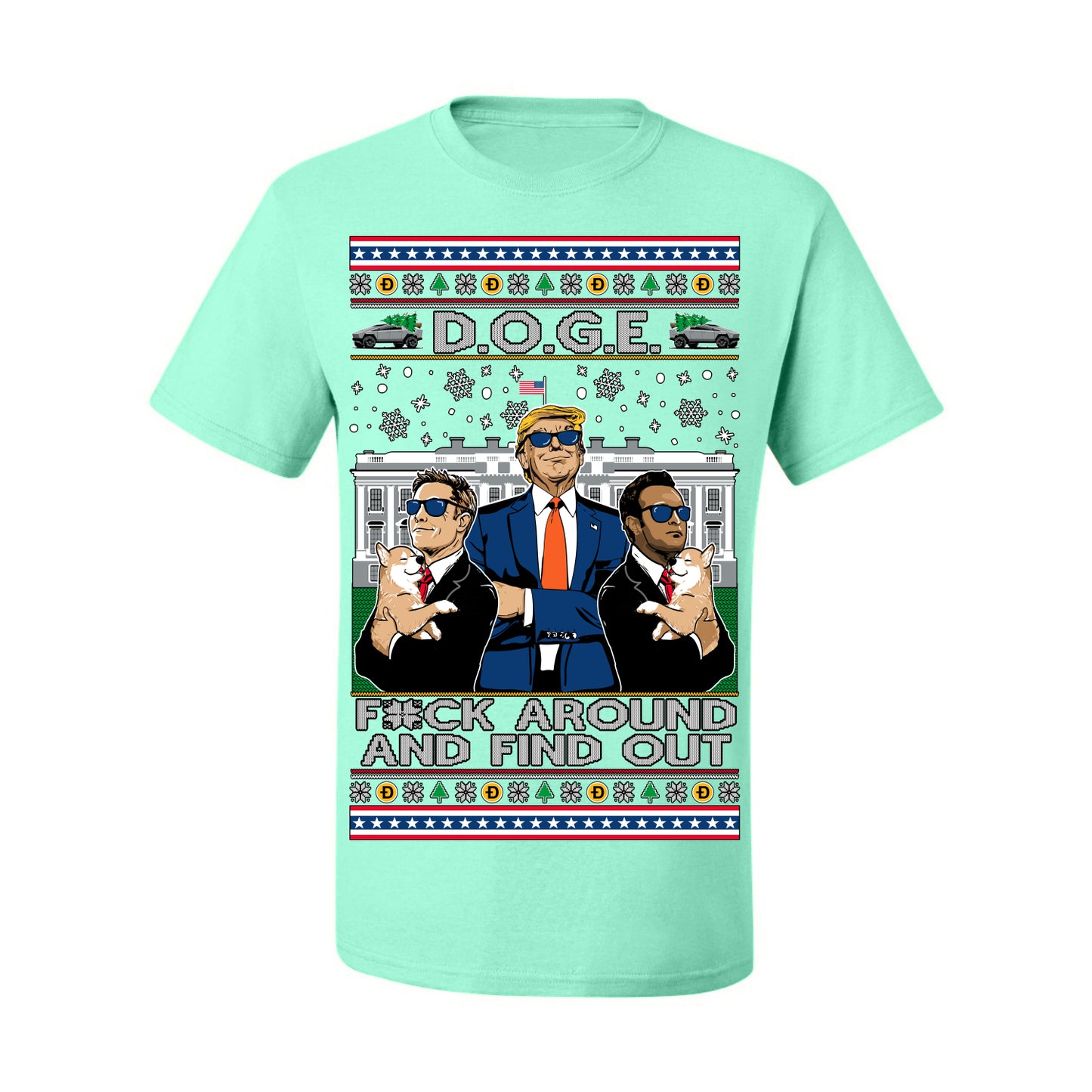 Doge F Around and Find Out Donald Trump Elon Vivek, Department of Govenmental Efficiency D.O.G.E. Republicans MAGA Ugly Christmas Sweater Ugly Christmas Men's T-Shirt