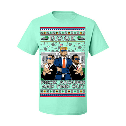 Doge F Around and Find Out Donald Trump Elon Vivek, Department of Govenmental Efficiency D.O.G.E. Republicans MAGA Ugly Christmas Sweater Ugly Christmas Men's T-Shirt