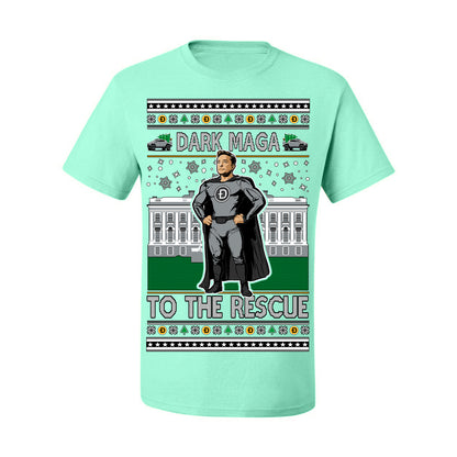 Dark MAGA to the Rescue, Elon Superhero Doge Crypto Dogecoin Make America Great Again Trump 2024 Ugly Christmas Sweater Ugly Christmas Men's T-Shirt