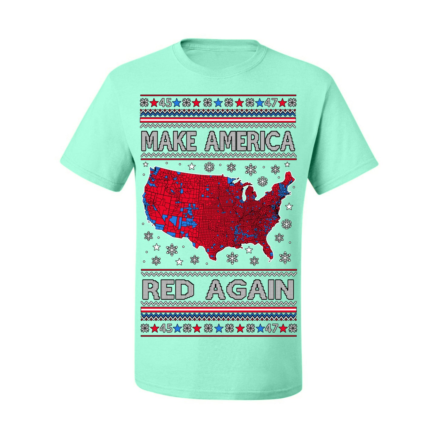 Make America Red Again USA Map, President Donald Trump 2024 MAGA Red Wave, Ugly Christmas Sweater Ugly Christmas Men's T-Shirt