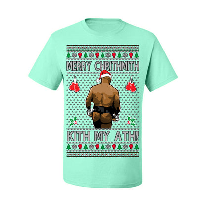 Merry Chrithmith Kith My Ath, Mike Tyson Butt Viral Kiss My Ass Boxing Fight Meme, Men Women Funny Ugly Christmas Sweater Ugly Christmas Men's T-Shirt