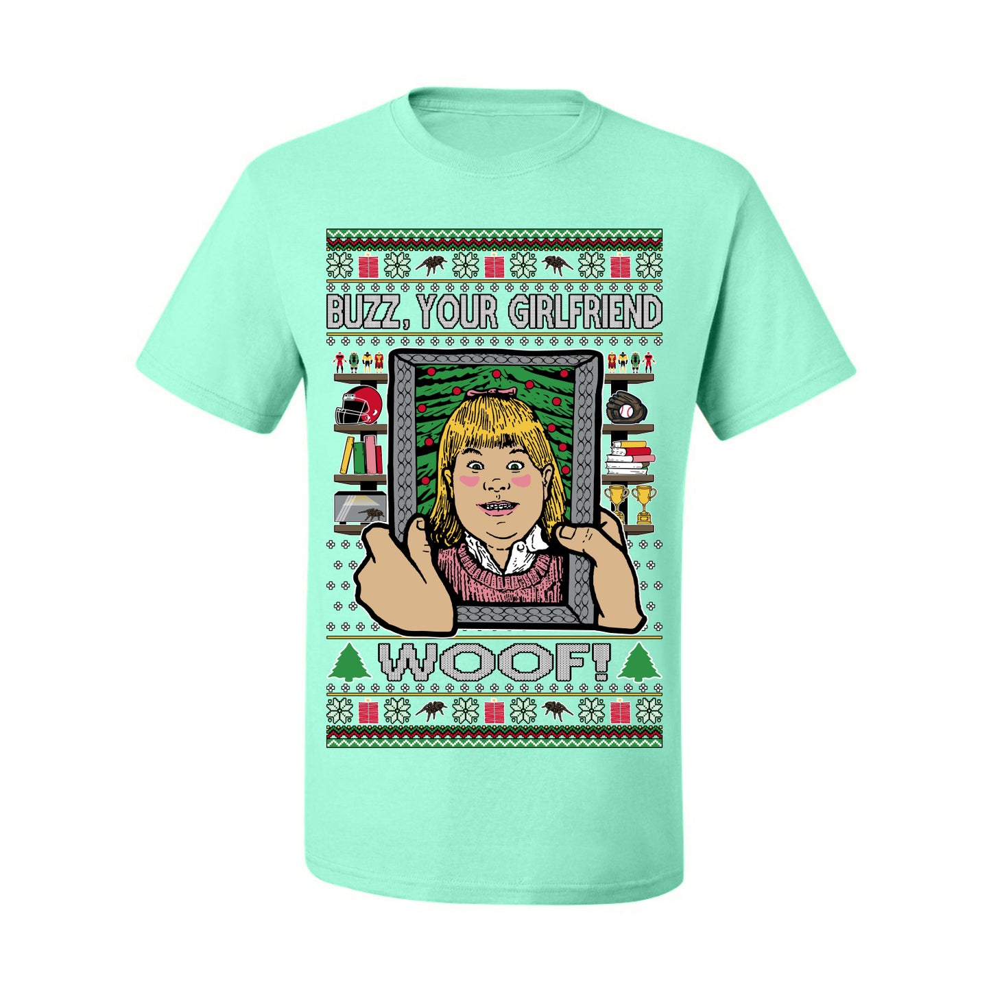 Buzz Your Girlfriend Woof, Funny 90s Chicago Xmas Movie Alone Kevin, Ugly Christmas Sweater Ugly Christmas Men's T-Shirt