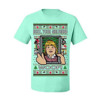 Buzz Your Girlfriend Woof, Funny 90s Chicago Xmas Movie Alone Kevin, Ugly Christmas Sweater Ugly Christmas Men's T-Shirt