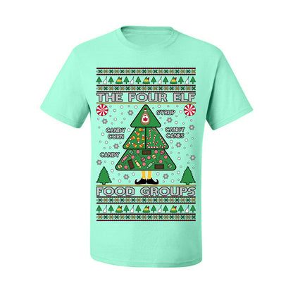 The Four Elf Food Groups, Peppermint Chocolate Candy Canes Syrup, Funny Ugly Christmas Sweater Ugly Christmas Men's T-Shirt