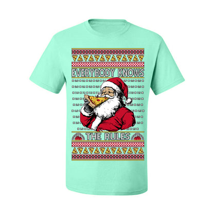 Everybody Knows the Rules Funny, Santa Claus Viral Online Pizza Rating Score, Detroit New England Deep Dish Pizzas Jersey New York Style, Ugly Christmas Sweater Ugly Christmas Men's T-Shirt