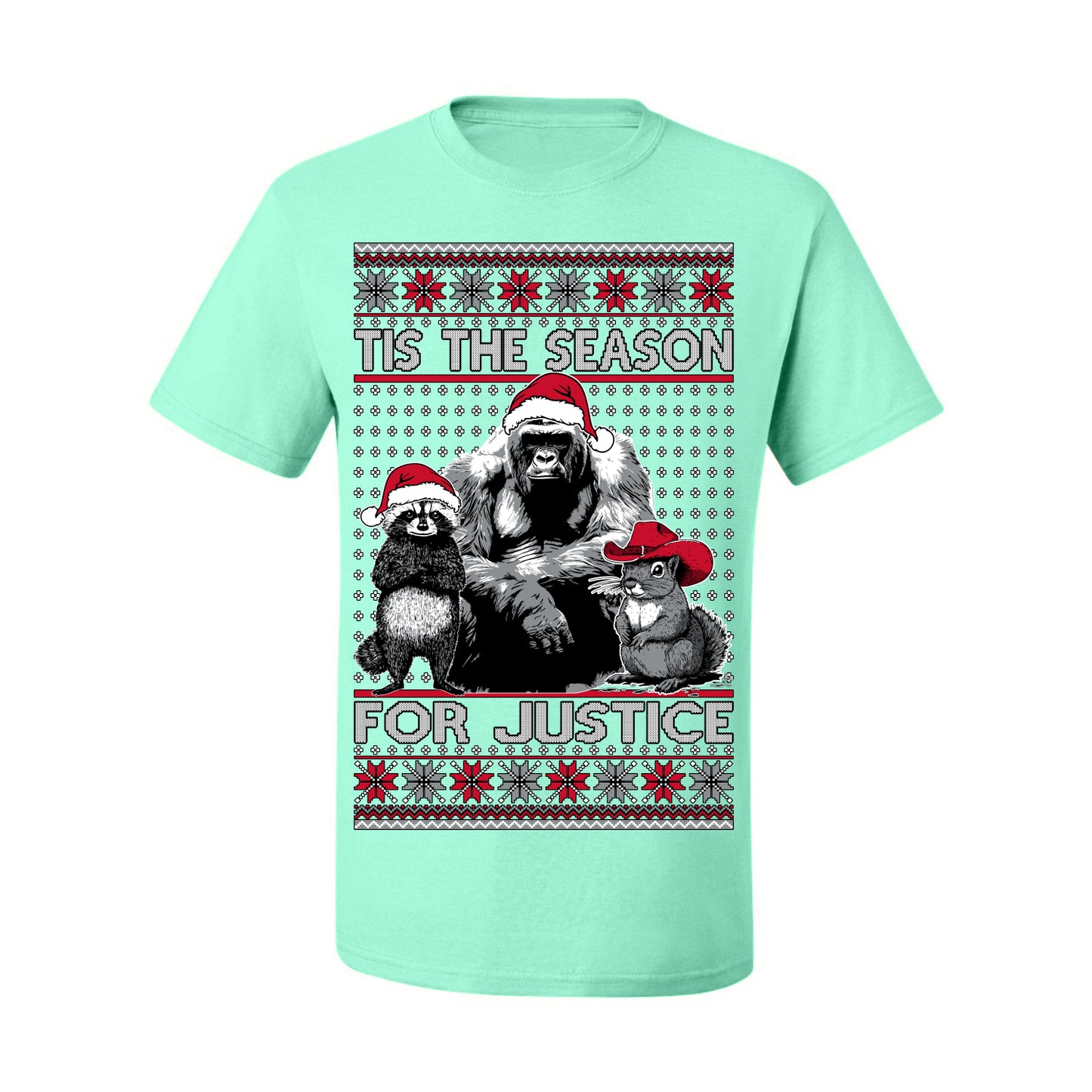 Tis the Season For Justice, RIP Harambe Peanut the Squirrel Fred Raccoon Viral Save our Pets Meme, Ugly Christmas Sweater Ugly Christmas Men's T-Shirt