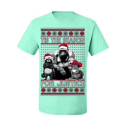 Tis the Season For Justice, RIP Harambe Peanut the Squirrel Fred Raccoon Viral Save our Pets Meme, Ugly Christmas Sweater Ugly Christmas Men's T-Shirt