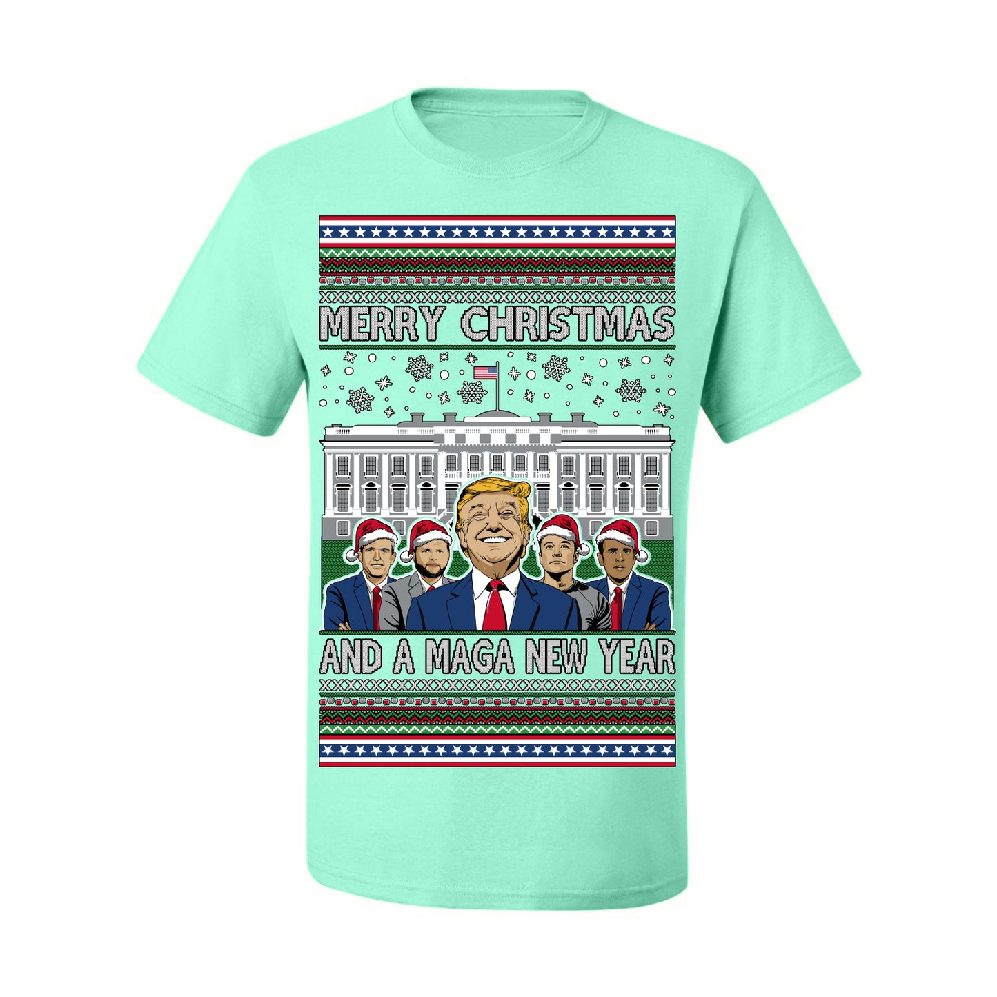 Merry Christmas and a MAGA New Year 2025, Trump Vance Administration 45 47 Make America Great Again USA Ugly Christmas Sweater Ugly Christmas Men's T-Shirt