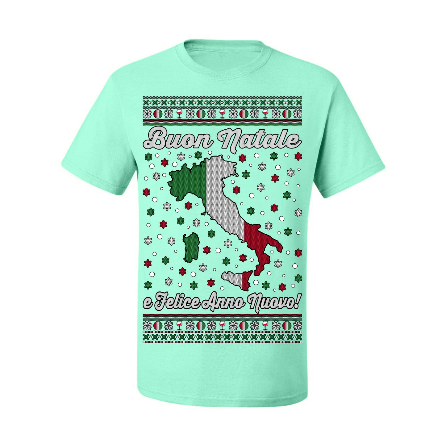 Buon Natale e Felice Anno Nuovo! Merry Christmas and Happy New Year, Funny Classic Italy Peninsula Italian Ugly Christmas Sweater Ugly Christmas Men's T-Shirt