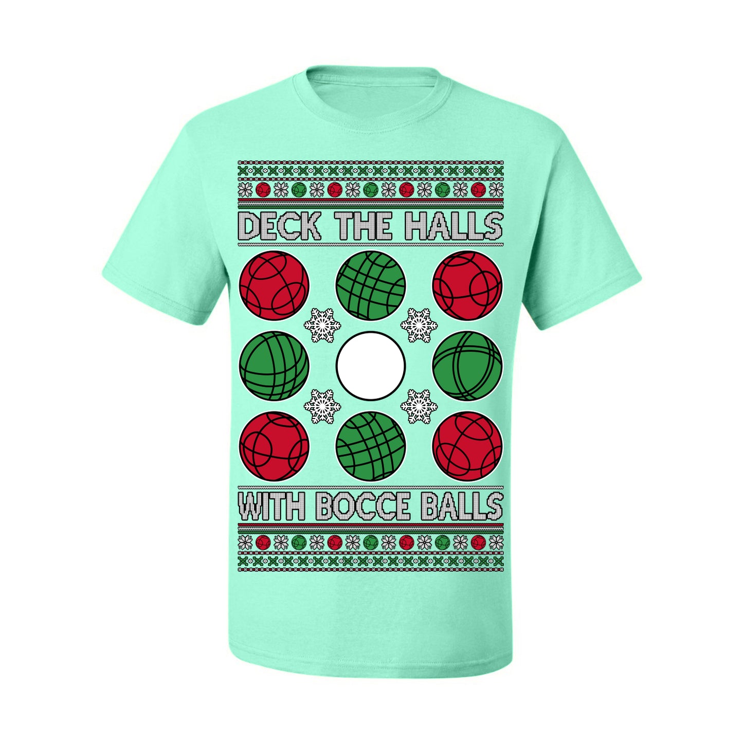 Deck the Halls with Bocce Balls, Funny Classic Italy Italian Sports Ugly Christmas Sweater Ugly Christmas Men's T-Shirt