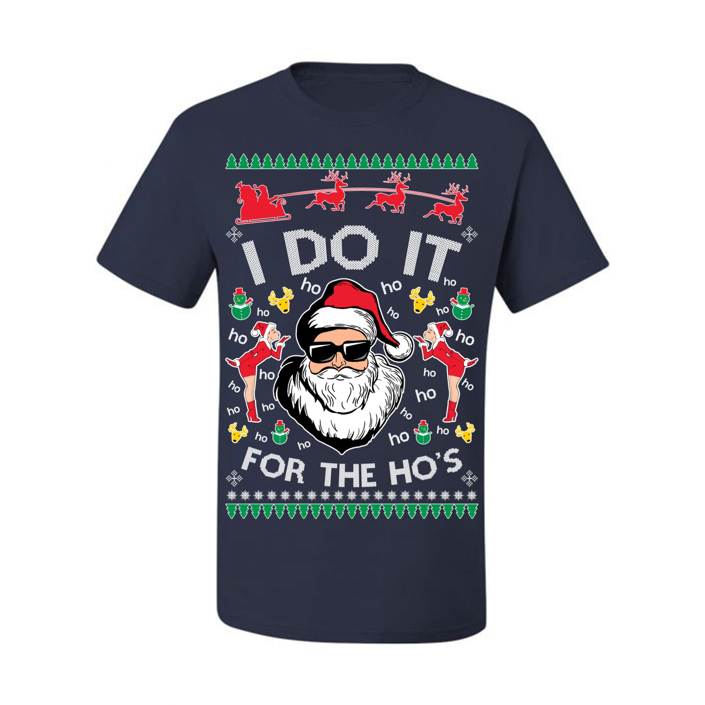I Do It for the Hos Funny Santa Claus, Xmas Winter Holiday Classic Elves Presents Ugly Christmas Sweater Ugly Christmas Men's T-Shirt