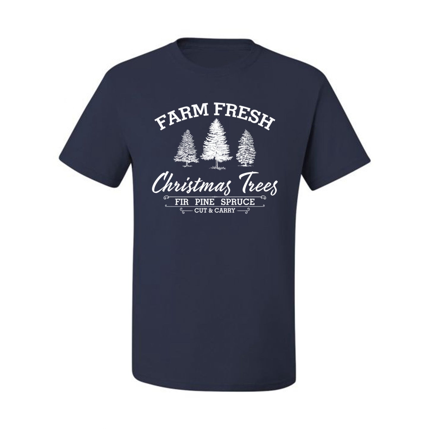 Farm Fresh Christmas Trees Classic White Design | Fir Pine Sprice, Cut and Carry, Classic Vintage Winter Holiday Tree Logo Ugly Christmas Men's T-Shirt