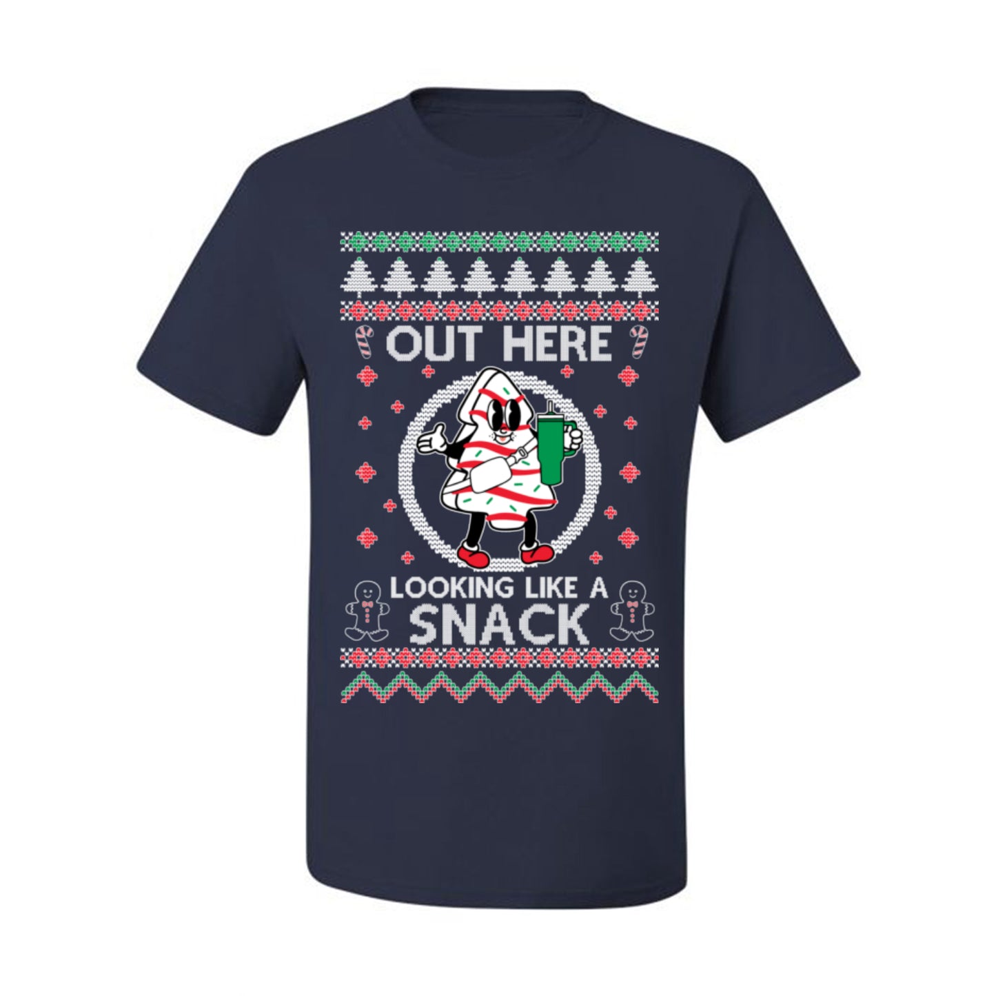 Out Here Looking Like a Snack, Funny Cute Xmas Peppermint Tree Gingerbread Cookie Meme Ugly Christmas Men's T-Shirt