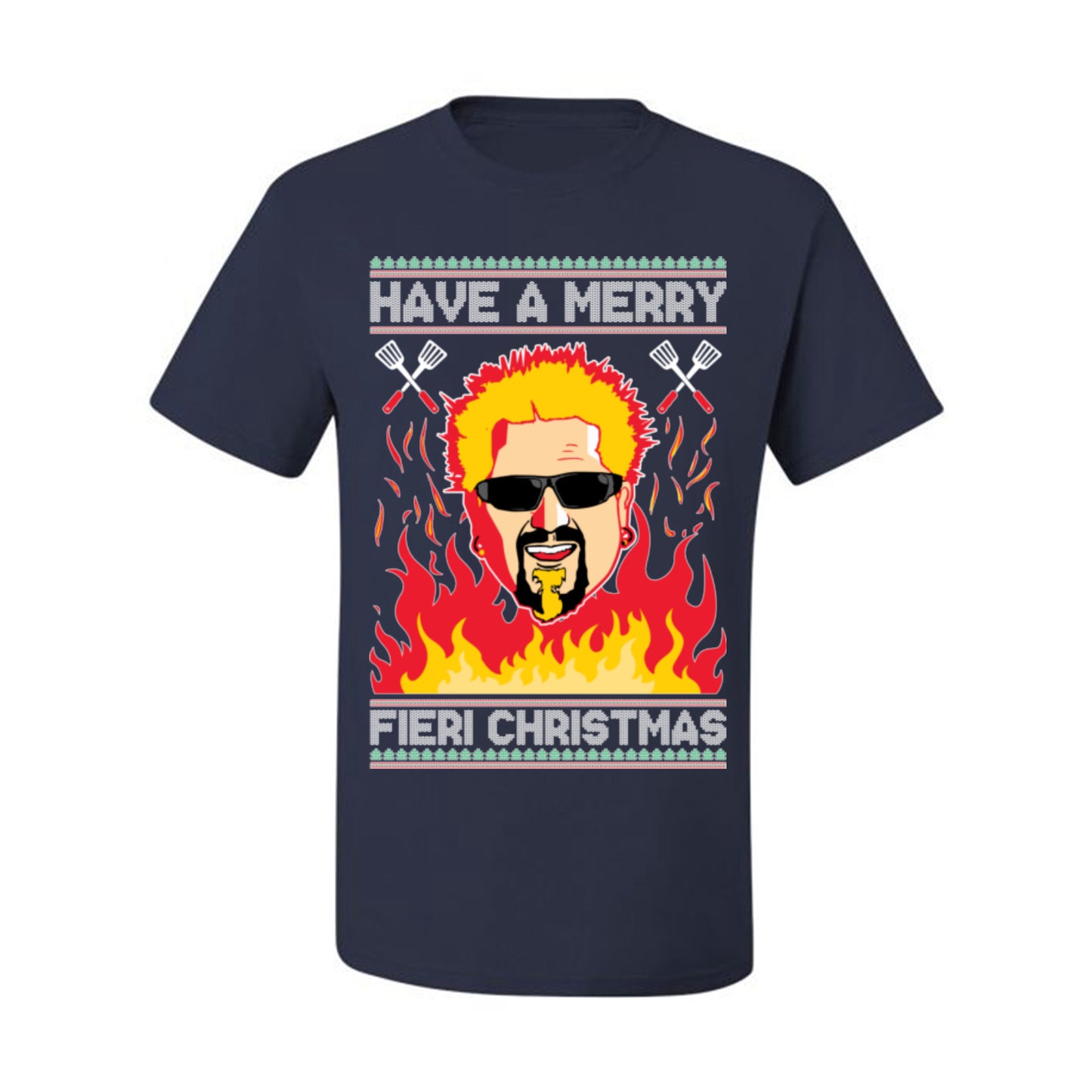 Have a Merry Fieri Christmas, Viral Grocery Games Meme, Flavor Fire Tequila TV Chef Ugly Christmas Sweater Ugly Christmas Men's T-Shirt