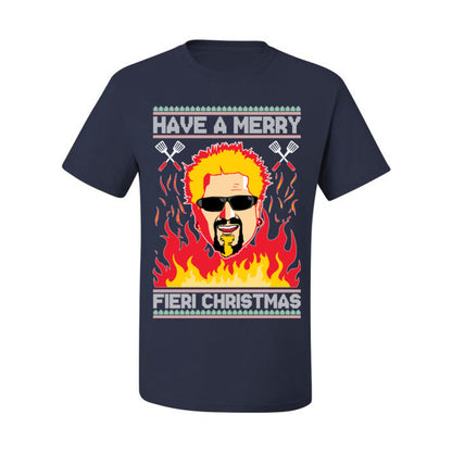 Have a Merry Fieri Christmas, Viral Grocery Games Meme, Flavor Fire Tequila TV Chef Ugly Christmas Sweater Ugly Christmas Men's T-Shirt
